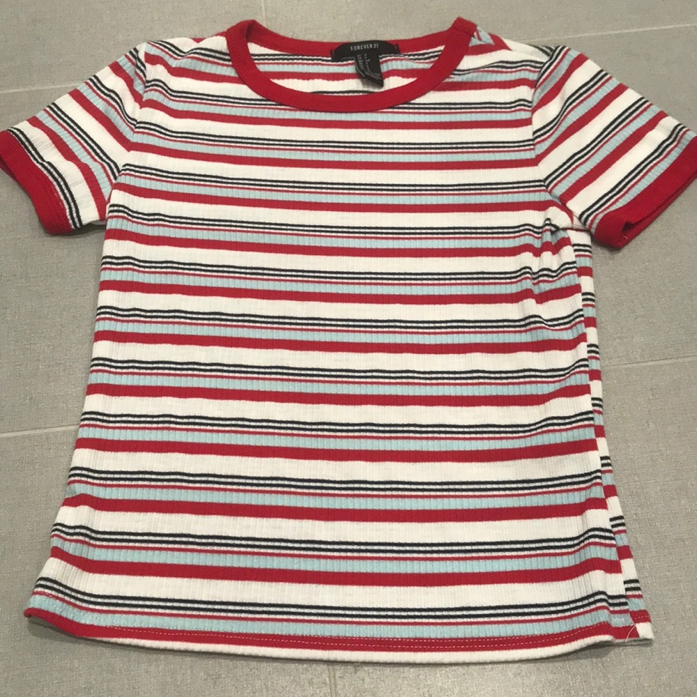 Red White and Light Blue Striped Shirt